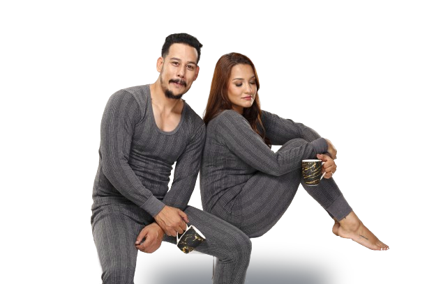 Pixy Furnace winter thermal innerwear worn by a couple